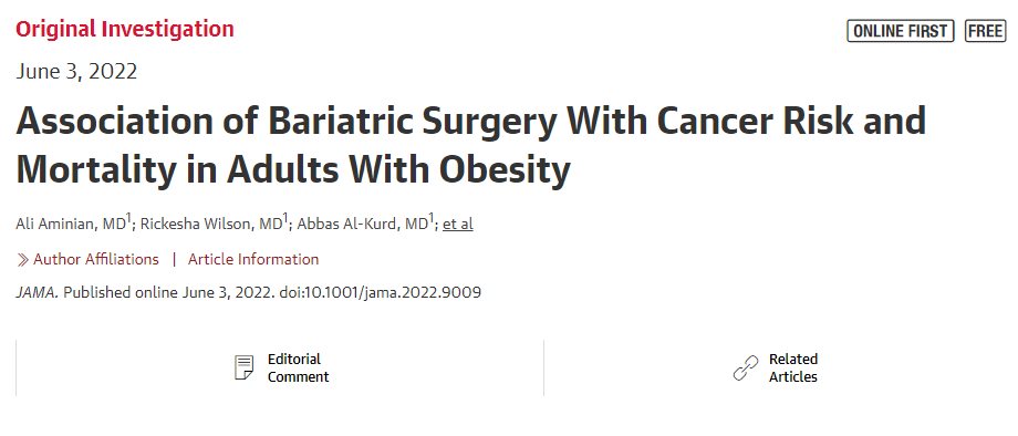 每日毅讯| JAMA最新：减重手术可显著降低肥胖相关癌症的发生